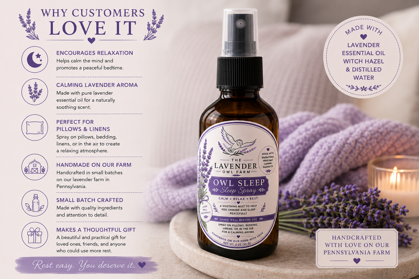 Lavender Sleep Spray | Pillow, Linen & Room Mist | Handmade on Our Pennsylvania Farm