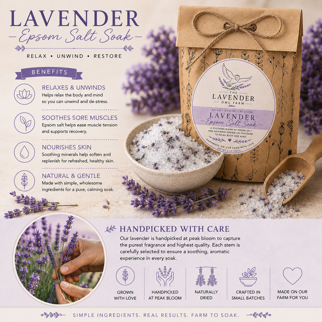 Lavender Epsom Salt Soak | Handcrafted Relaxing Bath Salt | 6 oz