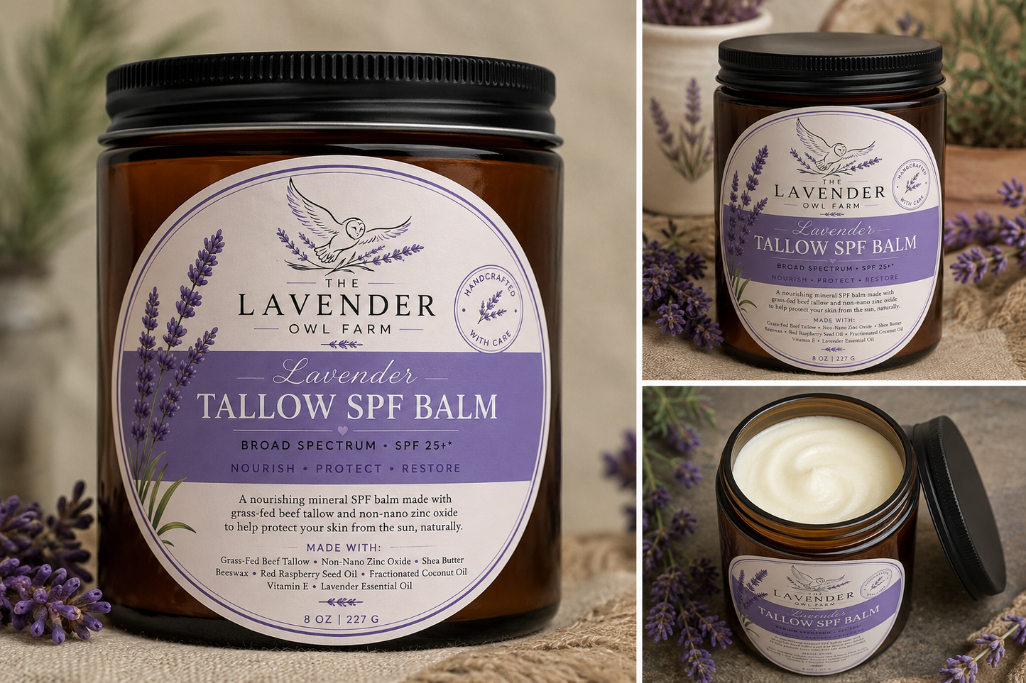 Lavender Tallow Sun Balm | Non Nano Zinc Oxide | 8 oz