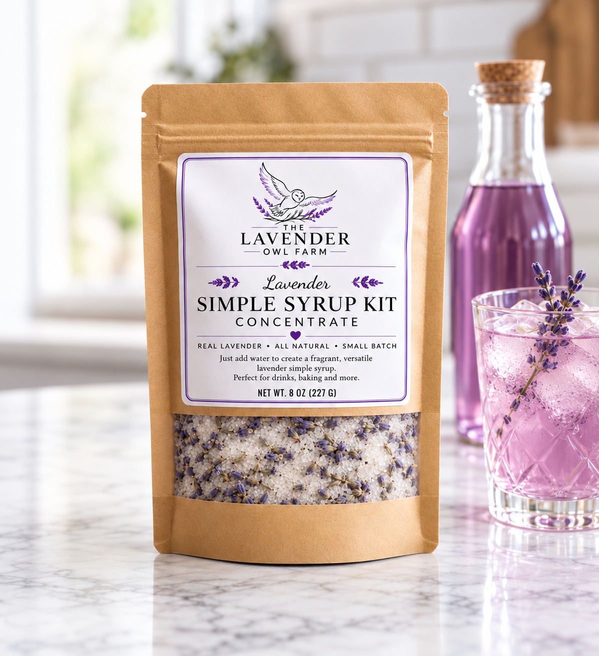 Lavender Simple Syrup Kit Concentrate – Farm-Grown Culinary Lavender, 8 oz