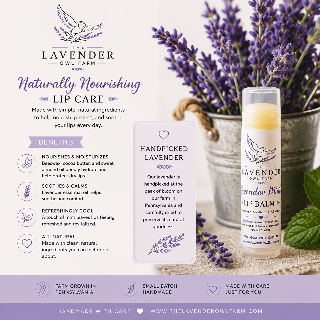 Lavender Mint Lip Balm | All Natural Beeswax Lip Balm
