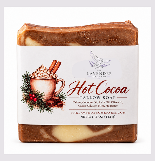 Hot Cocoa Tallow Soap | Handmade Chocolate Scented Bar, Christmas Stocking Stuffer, Cold Process, 5 oz