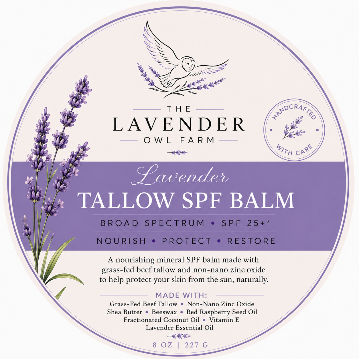 Lavender Tallow Sun Balm | Non Nano Zinc Oxide | 8 oz